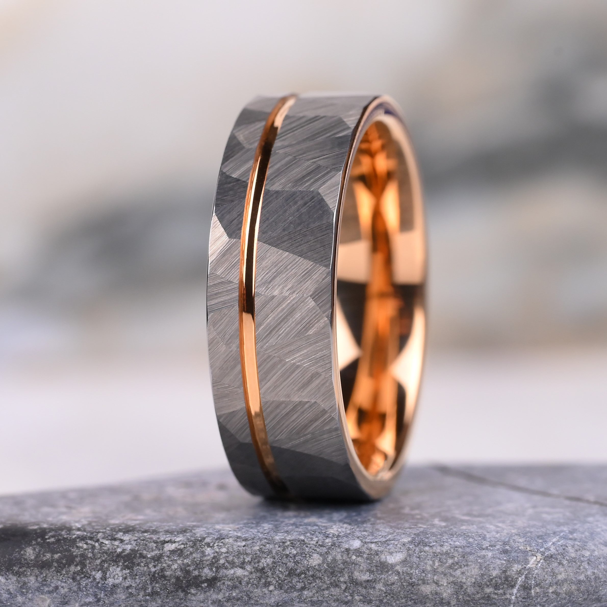 Silber Wolfram Ringe Set Für Männer- Streifen in Roségold - Monetto Ringe