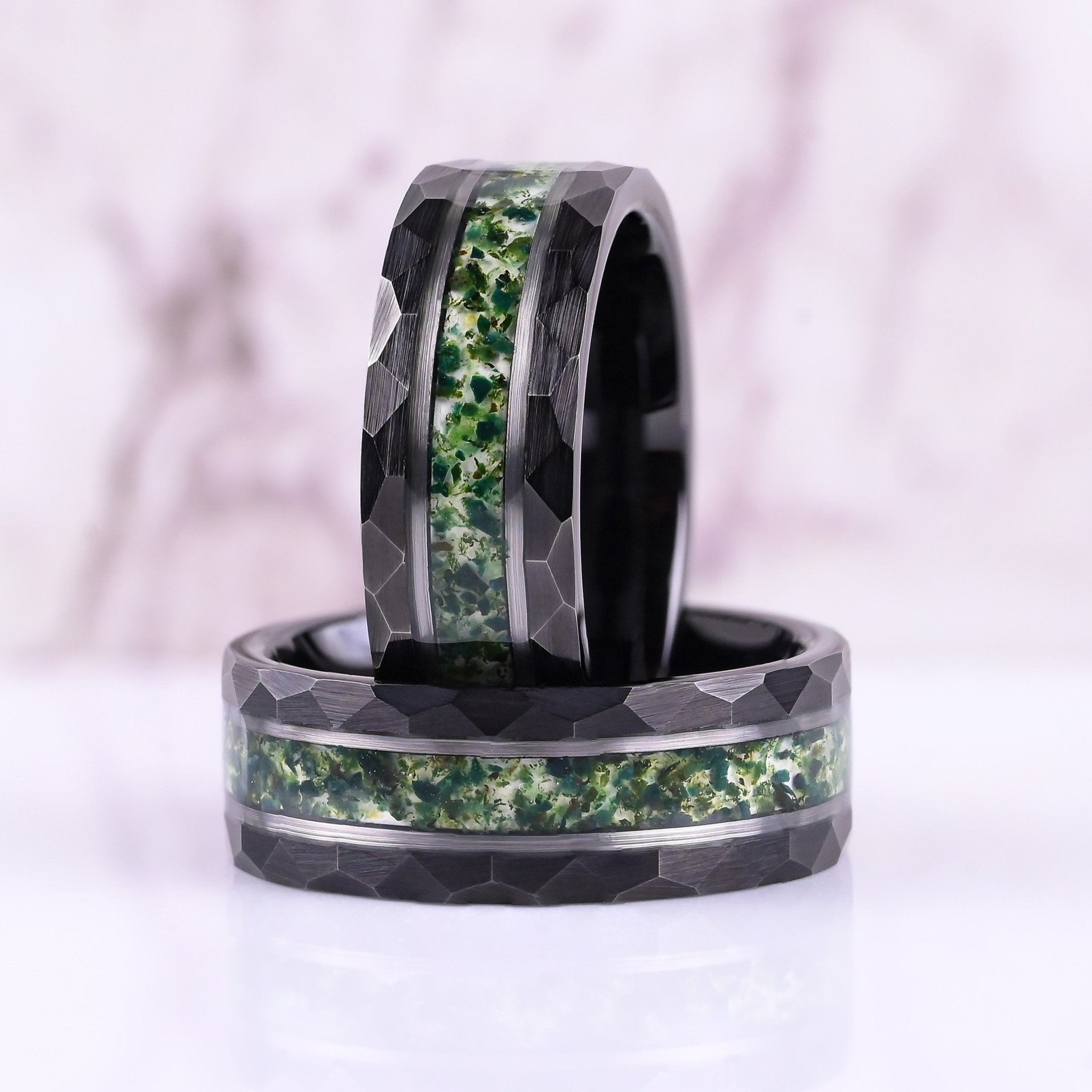 Oase- Ringe Set Fur Paare - Wolfram - Moosachat Einlage - Jubiläumsring – Ehering - Monetto Ringe