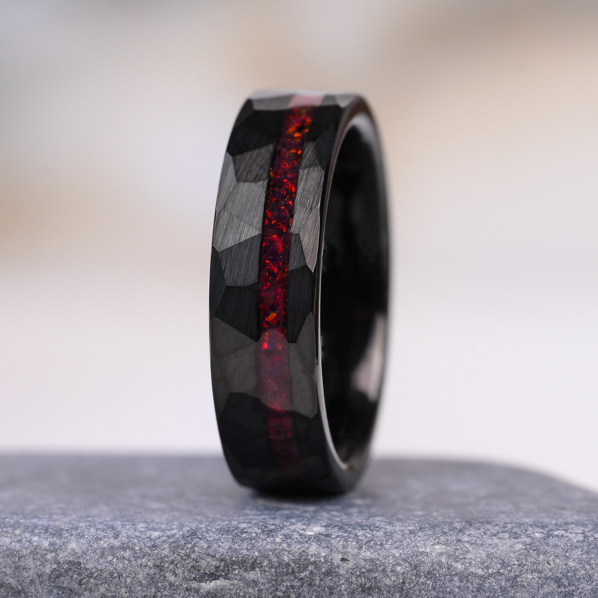 Drachen - Ring Fur Damen, Schwarzer Ring Wolfram Ring, Rote Feueropal-Einlage, Monetto Ringe