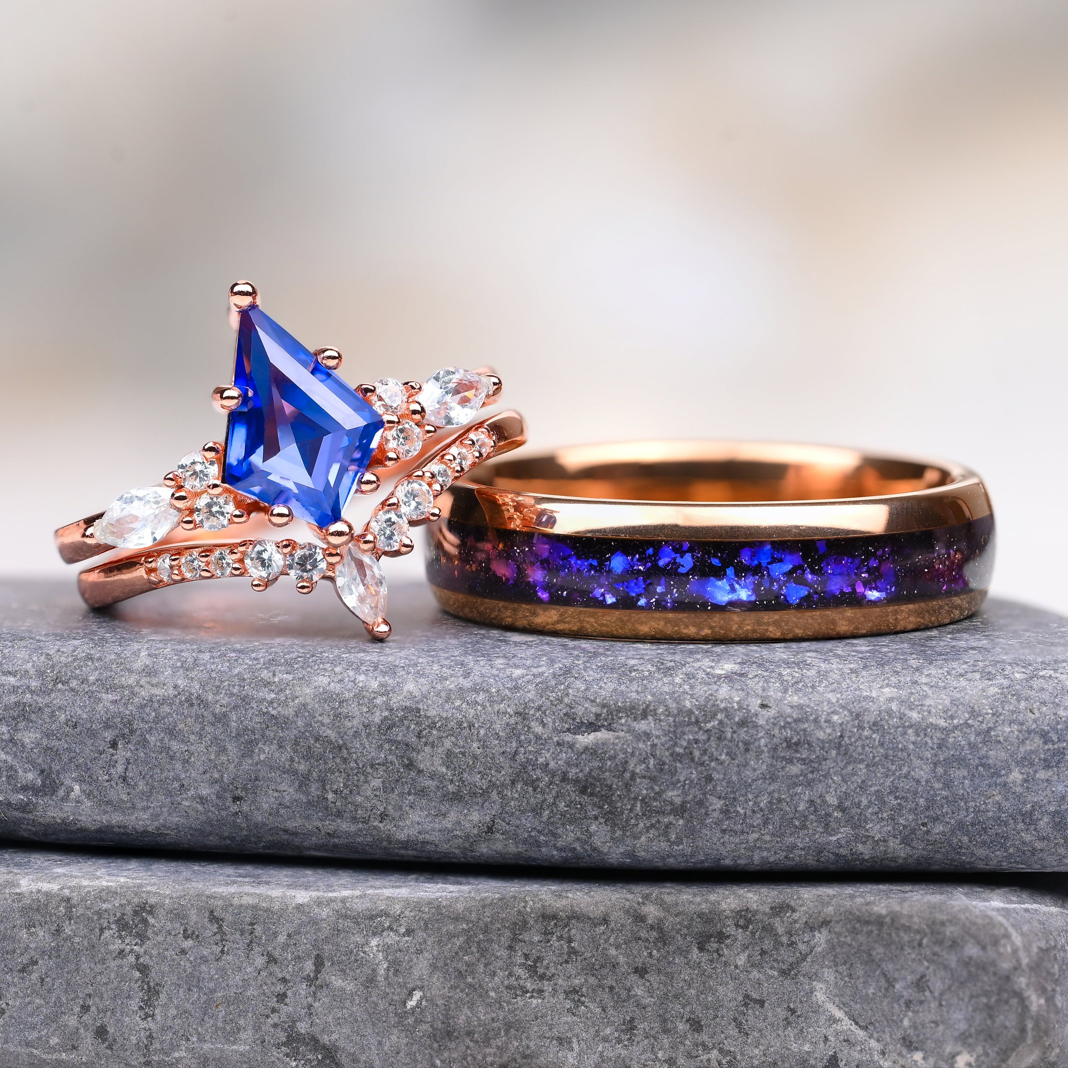 Leuchtende Ringe für Paare – Wolfram und Silber Ringe – Rift Nebula – Jubiläumsring - Ehering – Monetto Ringe