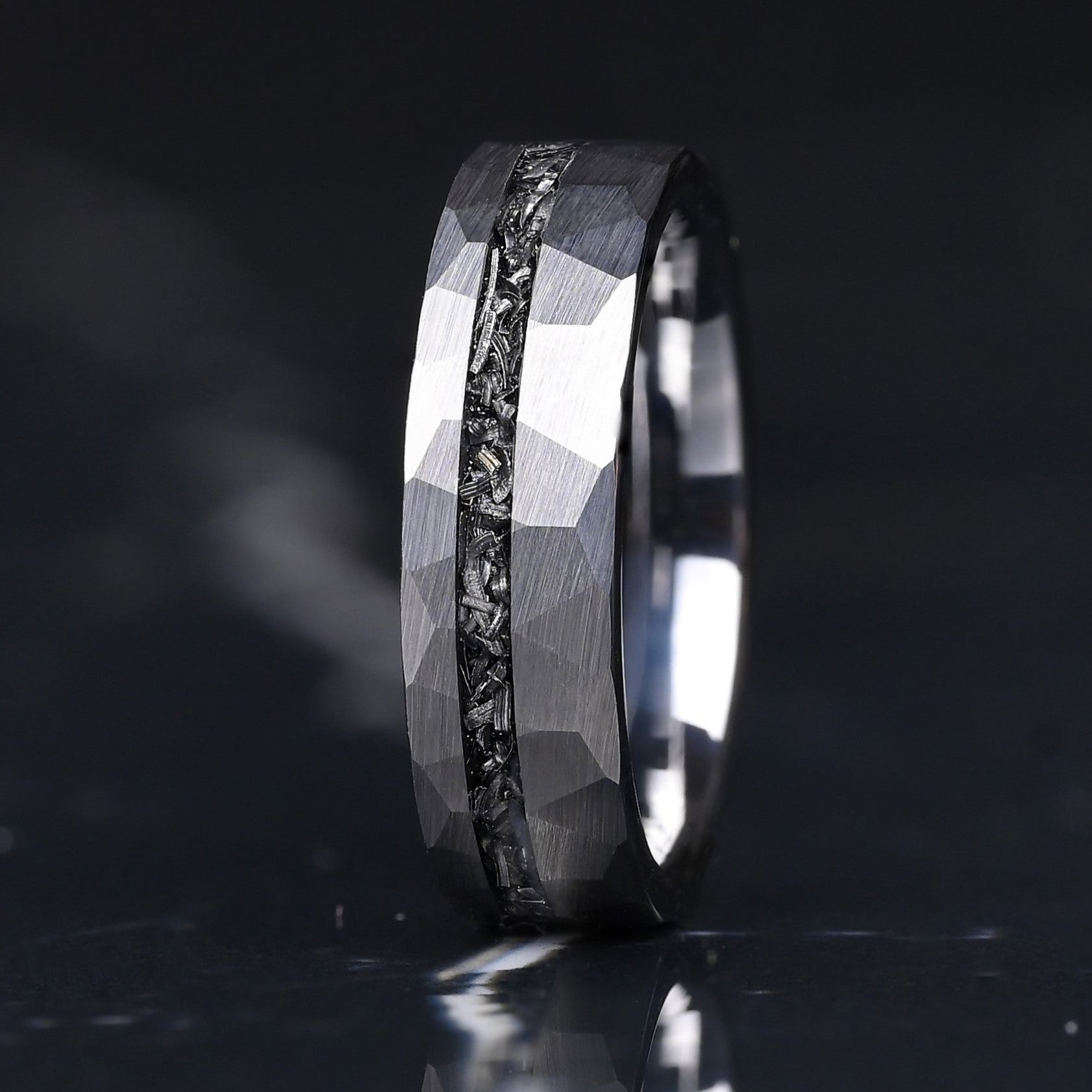 Ringe für Paare aus Silber-Wolfram mit Meteoriteneinlage - Jubiläumsring, Ehering - Monetto Ringe