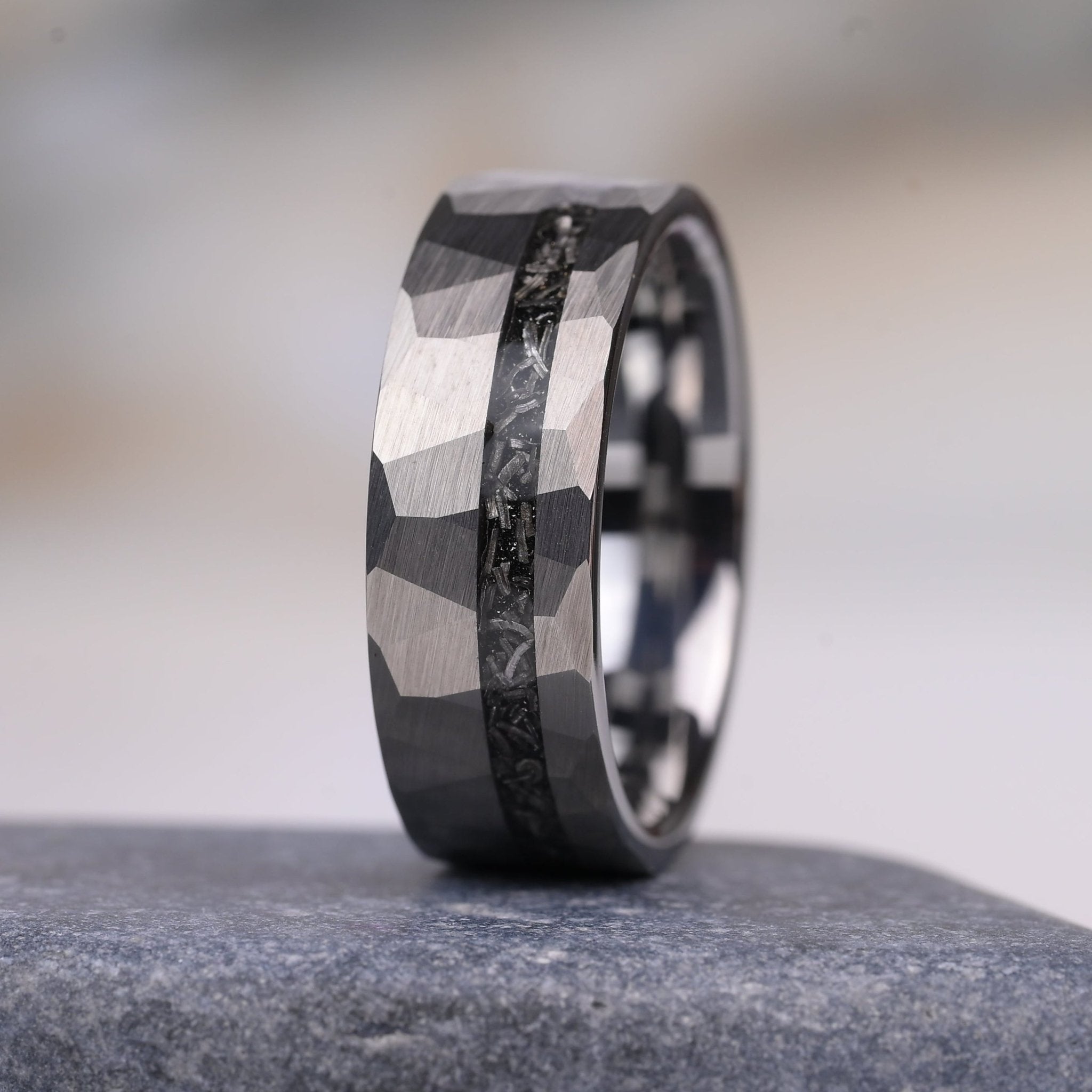 Silberschmied- Ring Fur Manner, Silber Wolfram Ringe, Meteorit Einlage, Monetto Ringe