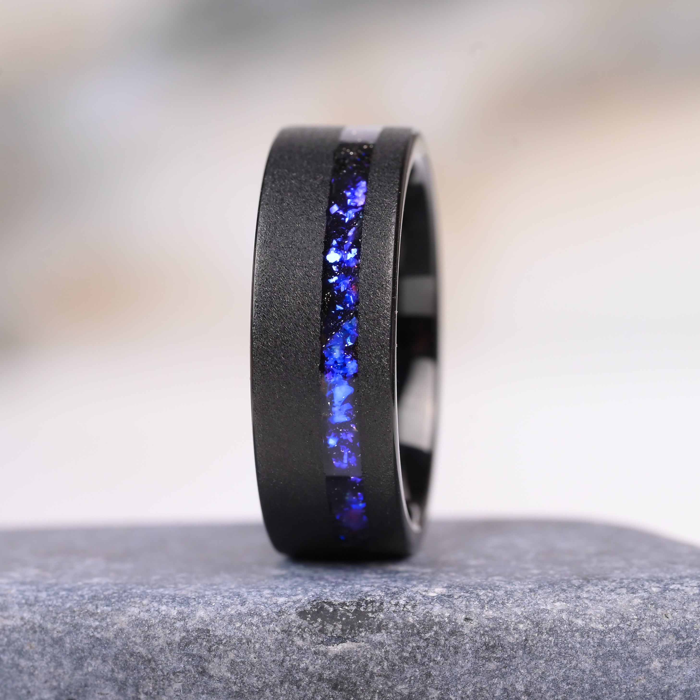 Stellar – Ringe für Herren, Wolframringe – Galaxy Nebula-Einlage – Jubiläumsring, Ehering – 8mm Breit -Monetto-Ringe