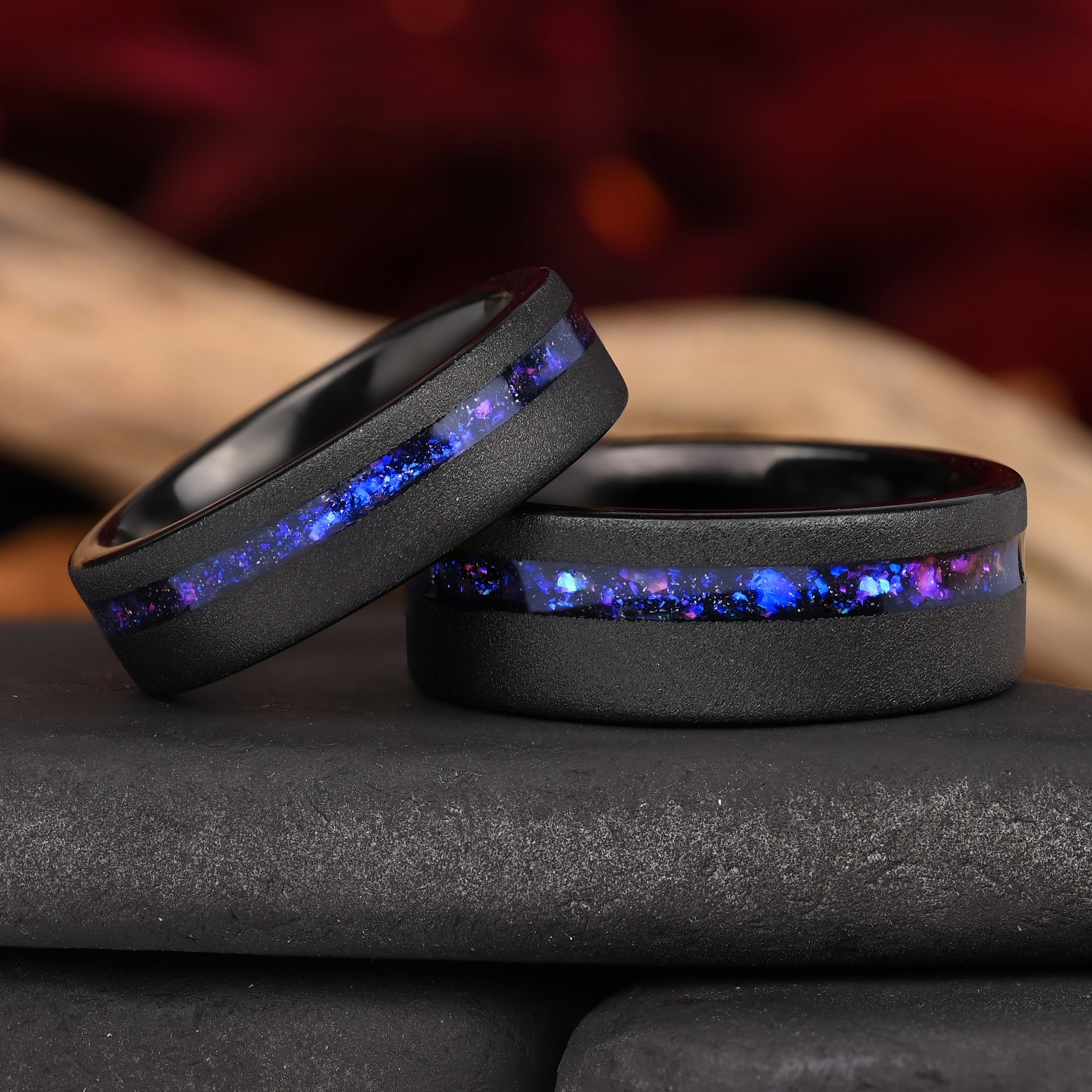 Stellar – Ringe für Herren, Wolframringe – Galaxy Nebula-Einlage – Jubiläumsring, Ehering – Monetto-Ringe