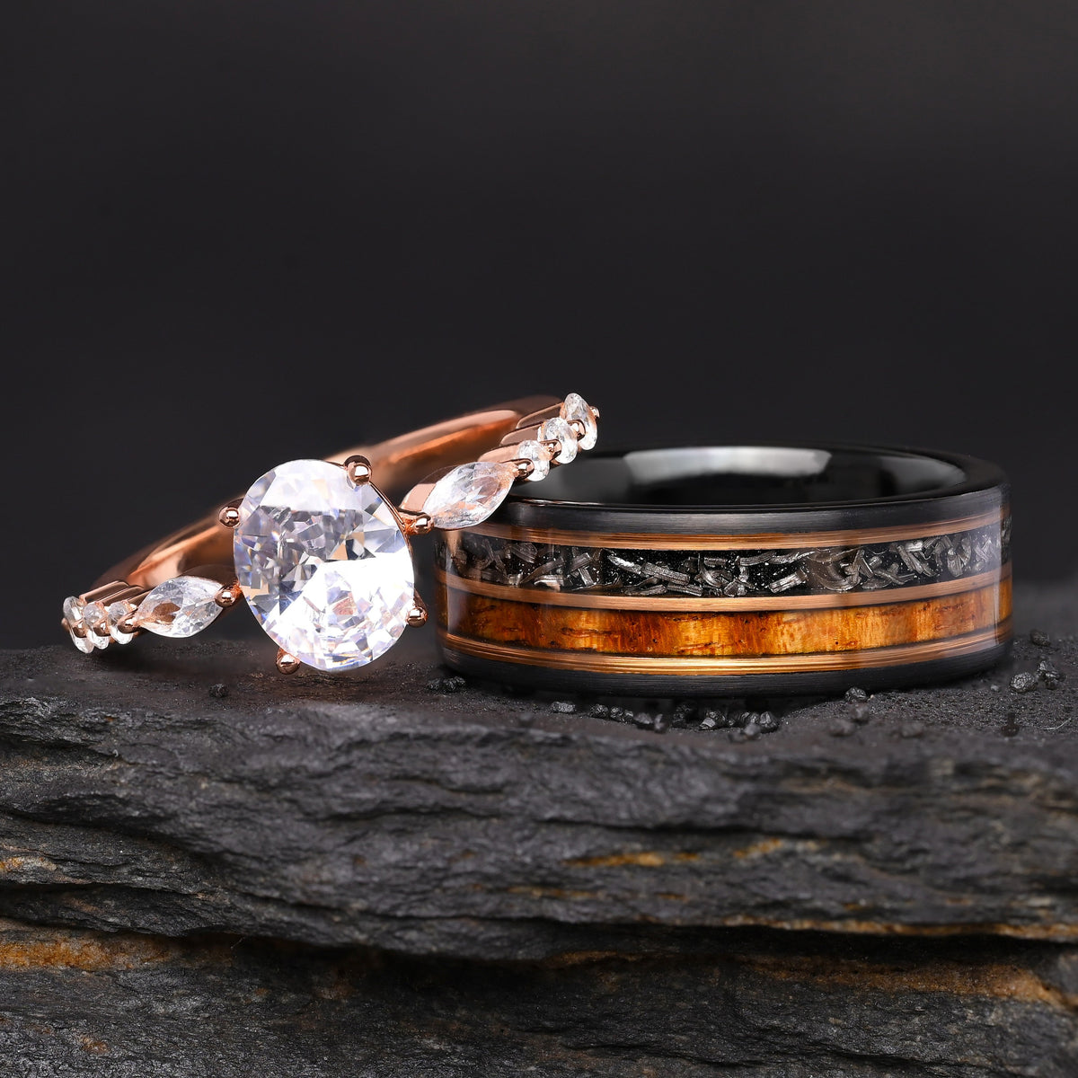 Adonis - Ring Set - Rings for Couples | Meteorites & Black Tungsten