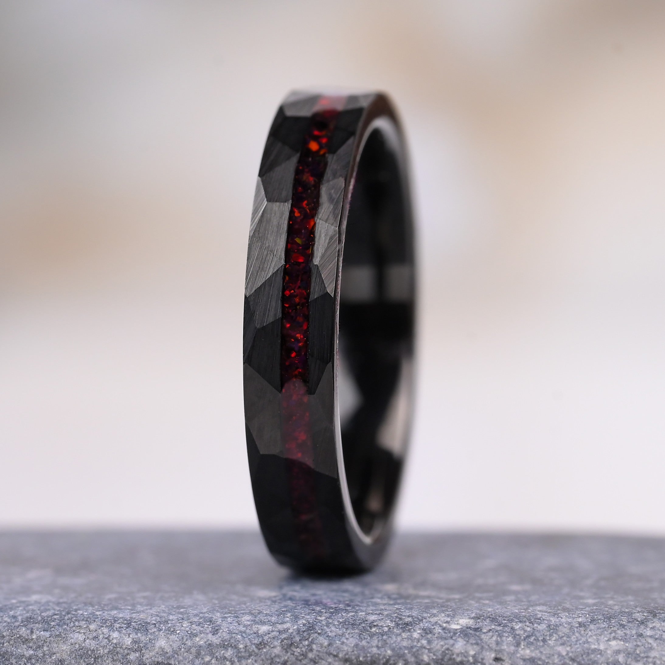 Drachen - Ring Fur Damen, Schwarzer Ring Wolfram Ring, Rote Feueropal-Einlage, Monetto Ringe