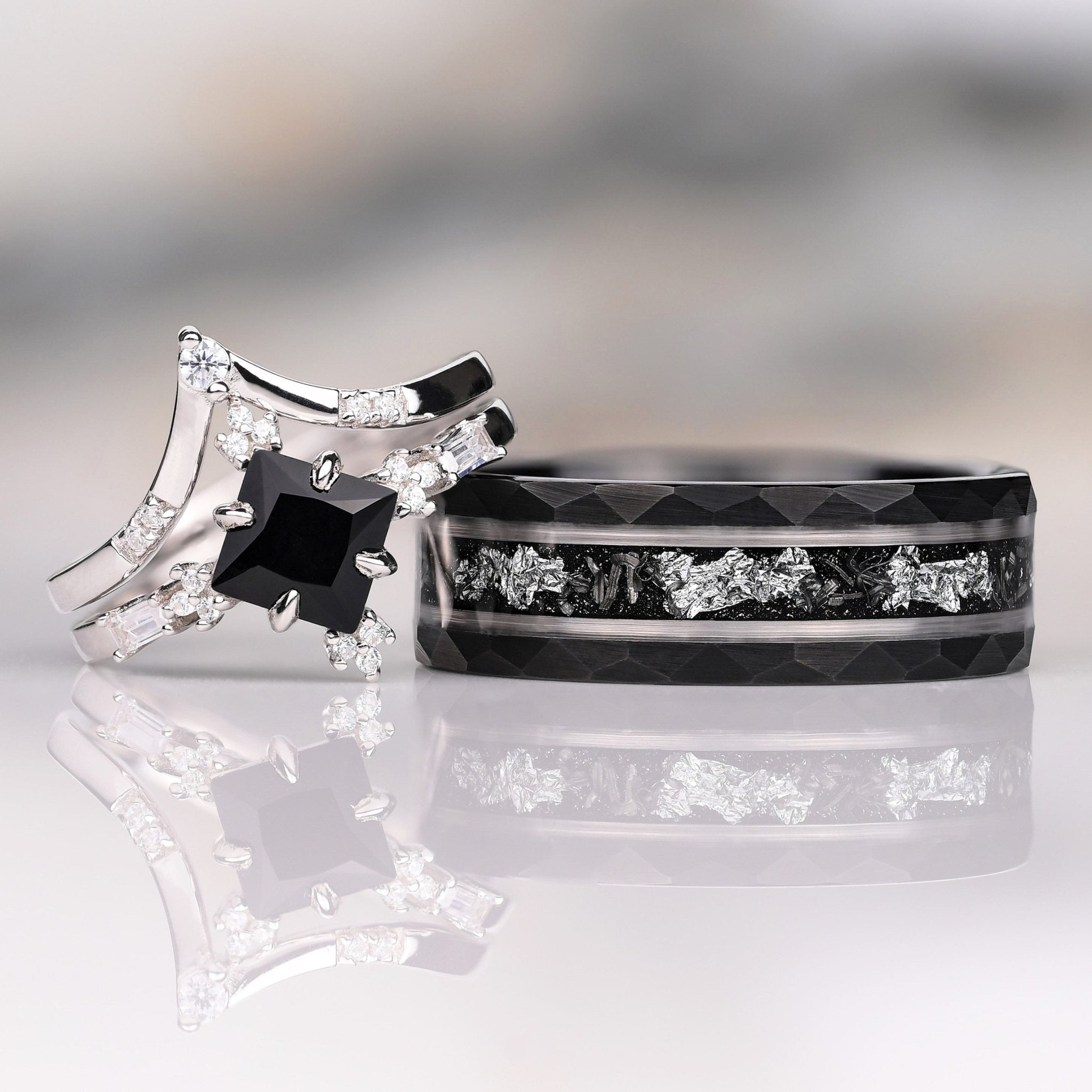 Einzigartiger Ring für Frauen - Onyx & Sterling Silber & Wolfram Ringe für Paare - Geschenk für partner