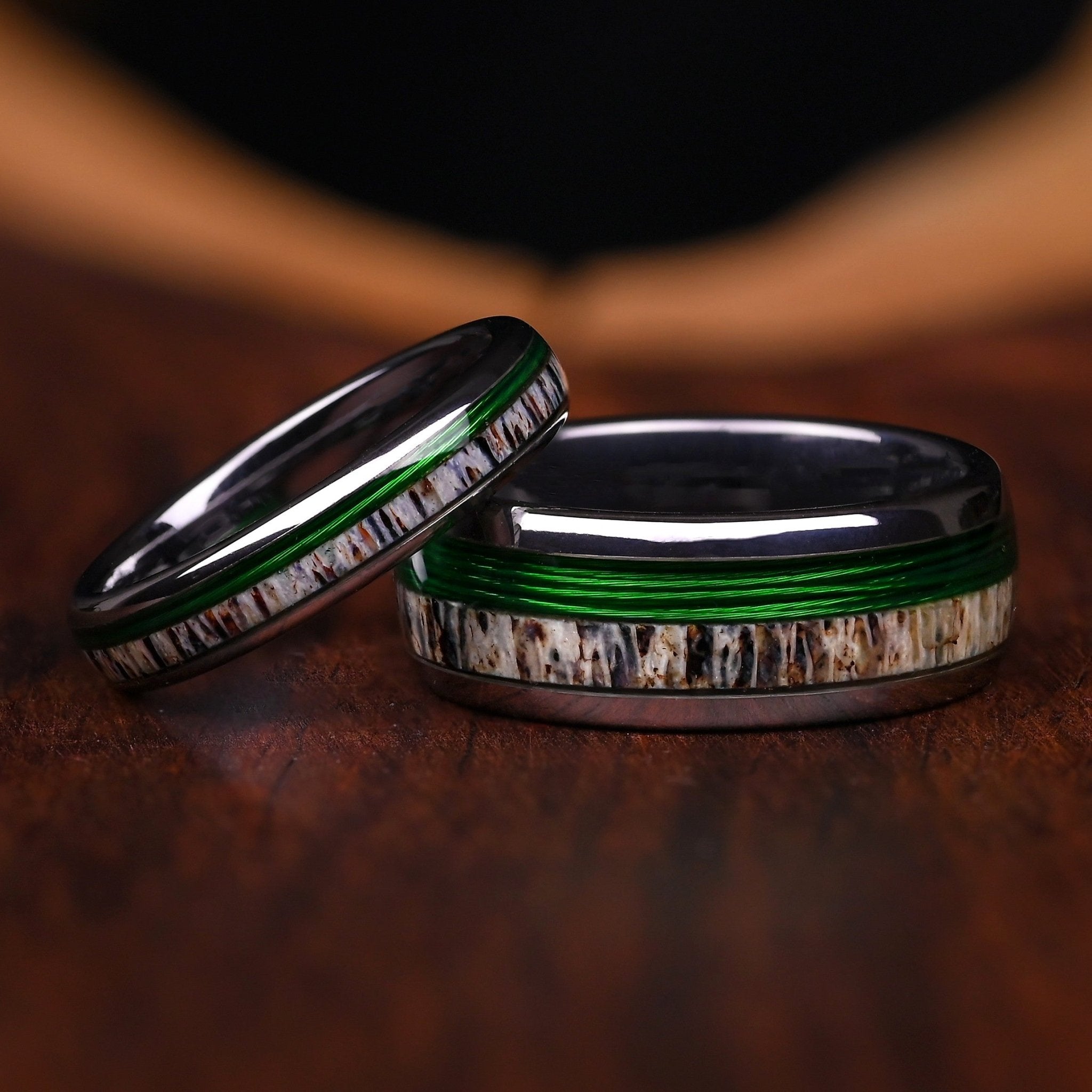 Horizont - Ringe Set Fur Paare- Wolfram Ring - Angelschnur und Hirschgeweih -  Jubiläumsring – Ehering - Monetto Ringe