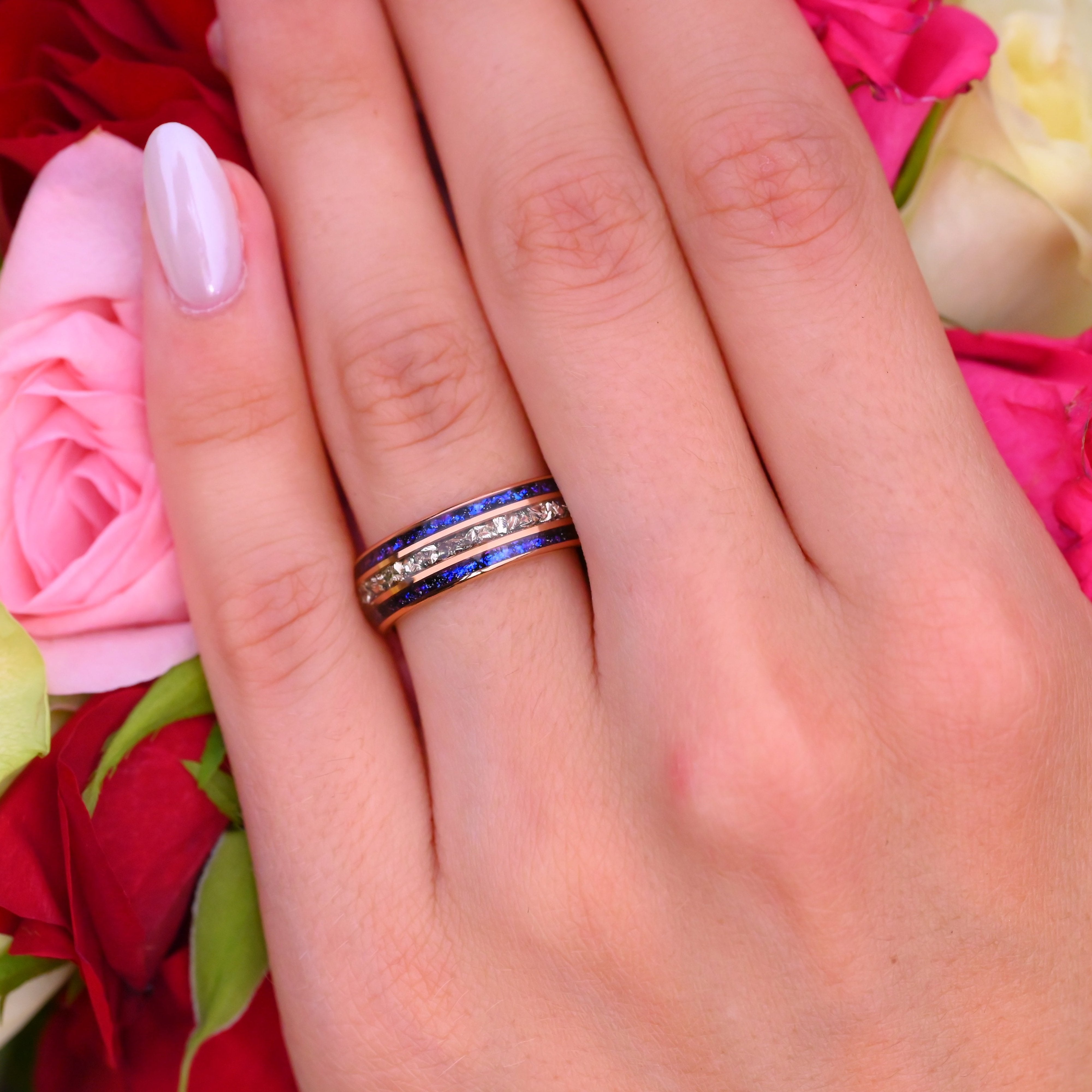 Leuchtende Ringe für Damen – Wolframring – Rift Nebula und eingelegte Diamanten – Jubiläumsring, Ehering – Monetto-Ringe