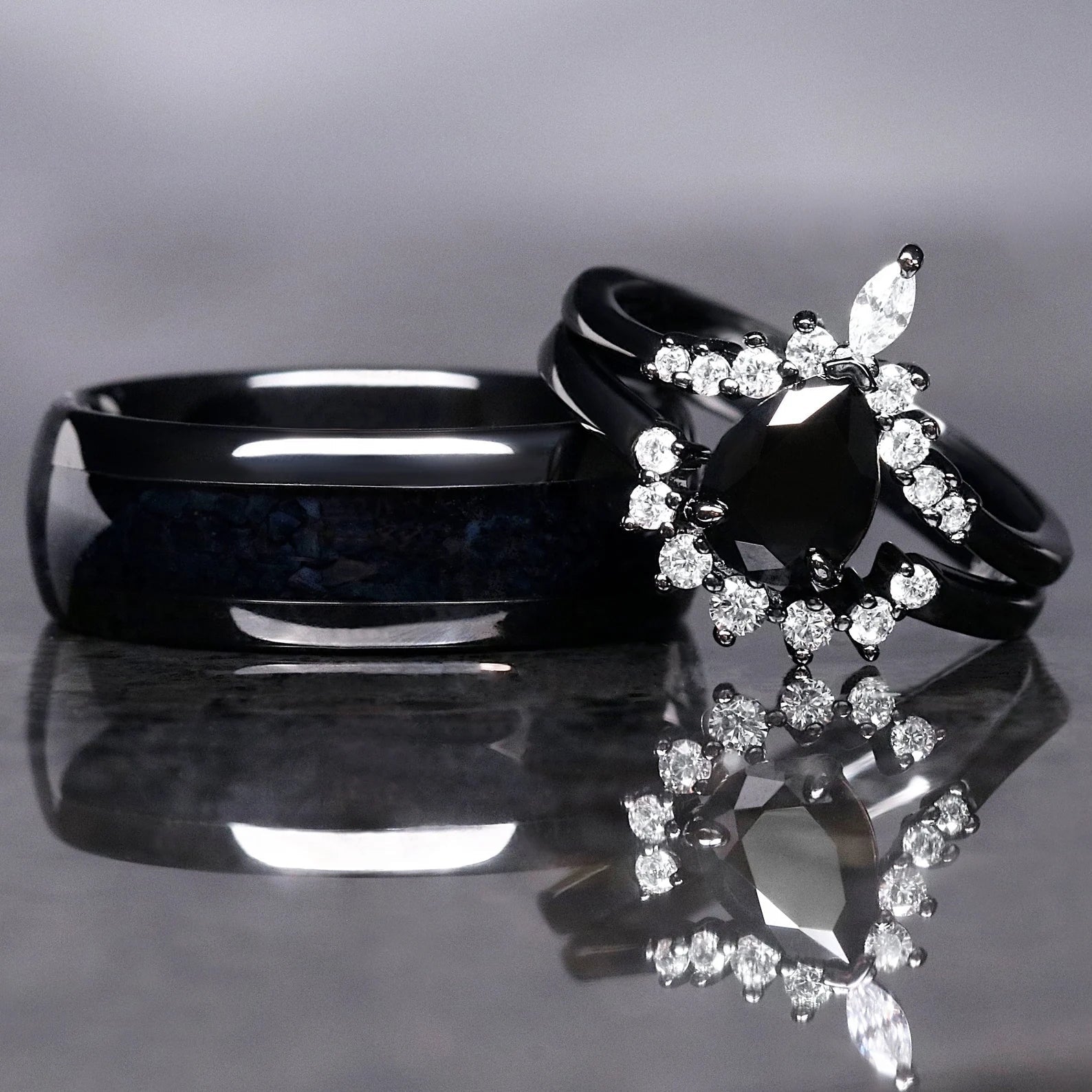 Midnight Obsidian - Ring Set
