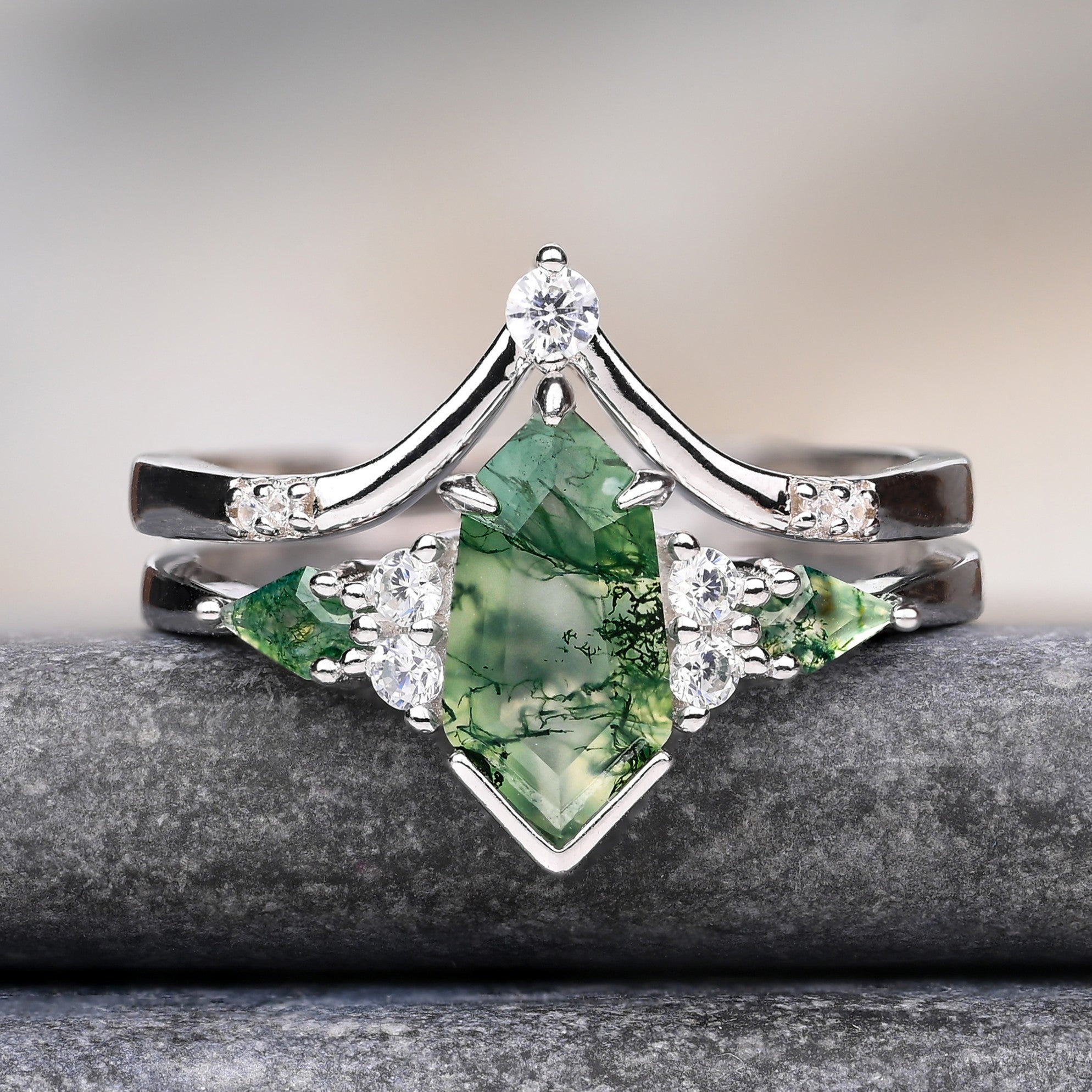 Moos - Ring Fur Damen, 925 Sterling Silber Ring, Grüner Moosachat, Monetto Ringe