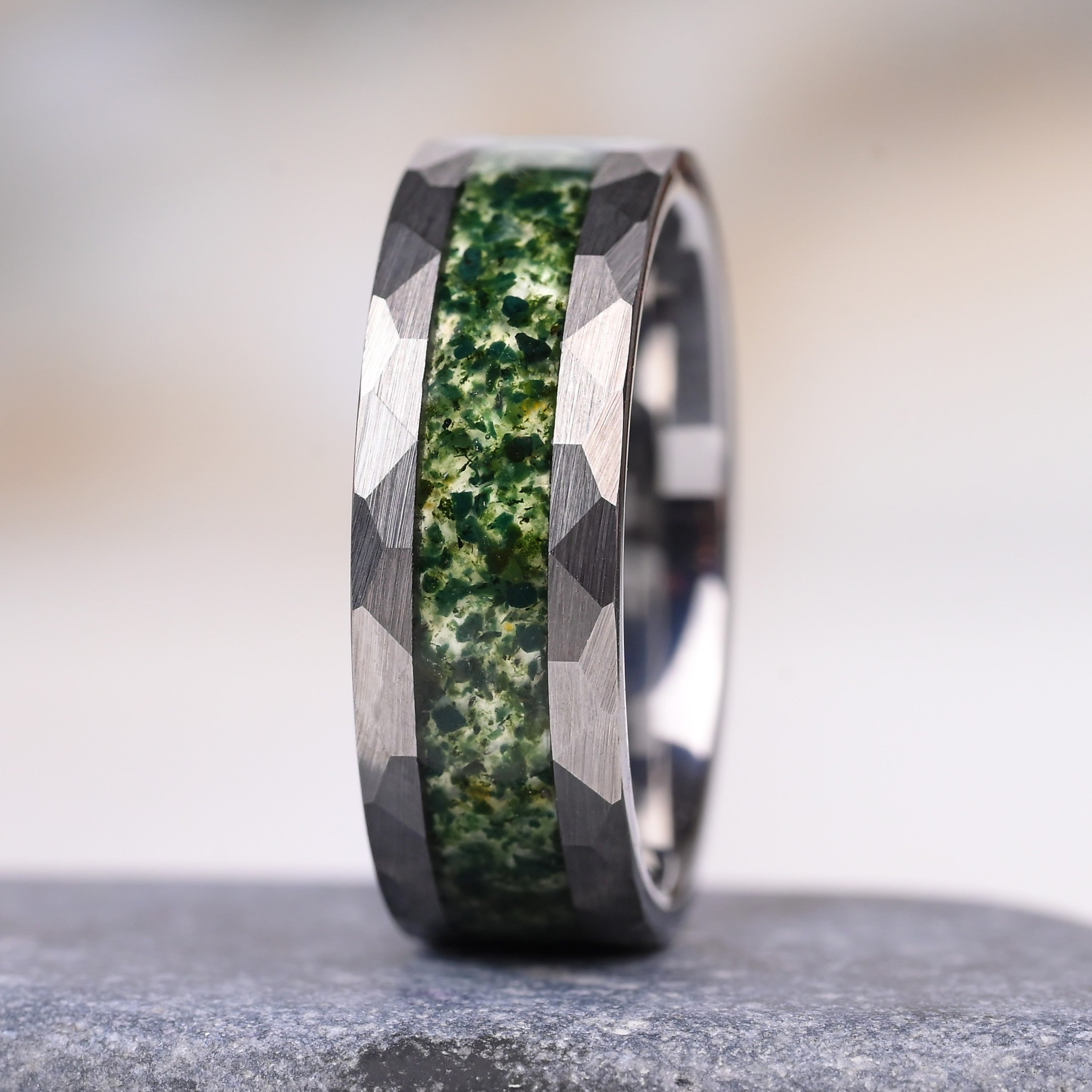 Moos Ring Fur Damen, Silber Wolfram Ring, Grüner Moosachat, Monetto Ringe