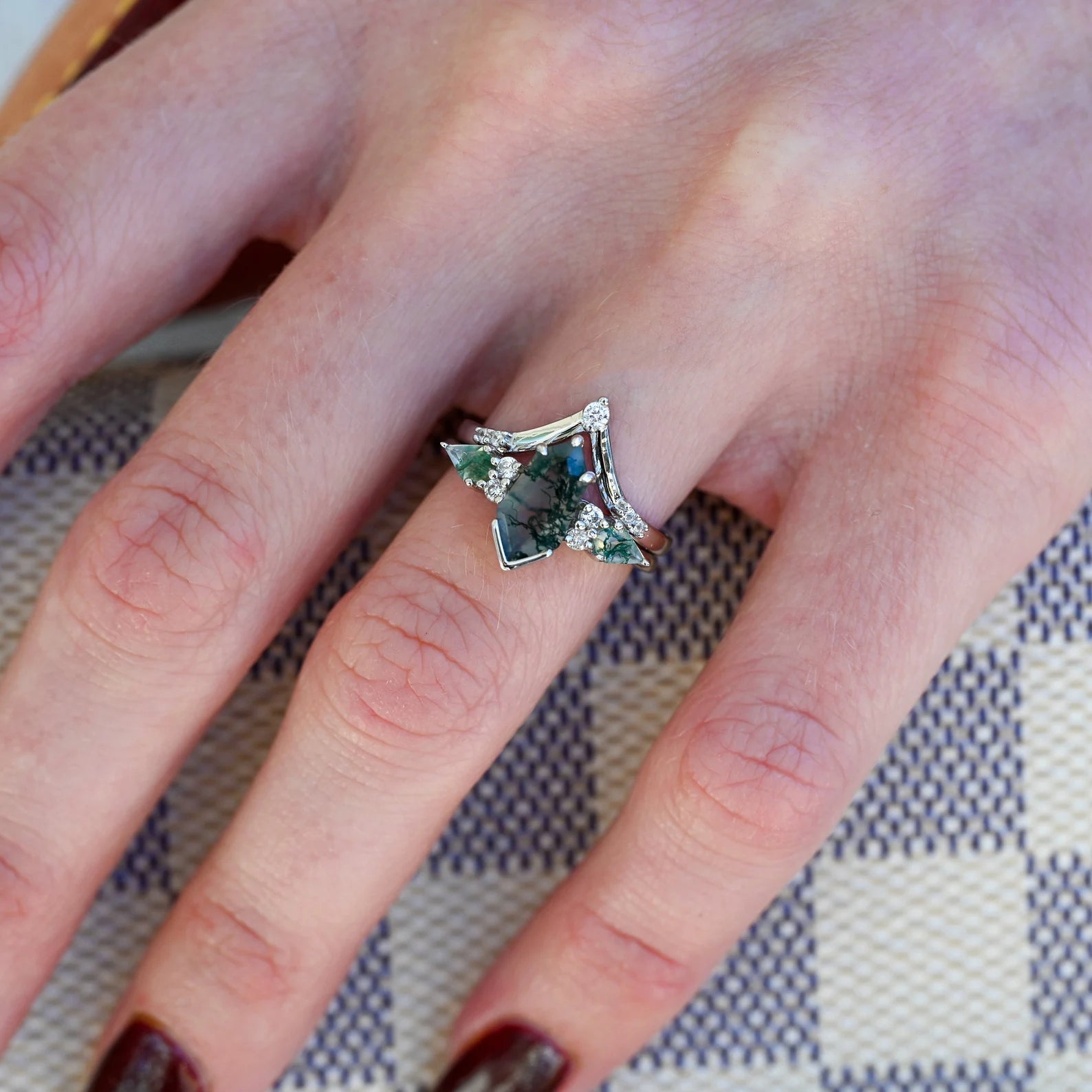 Sora - Ringe Set Fur Paare - Wolfram und 925 Silber Ring - Moosachat Einlage - Jubiläumsring – Ehering - Monetto Ringe