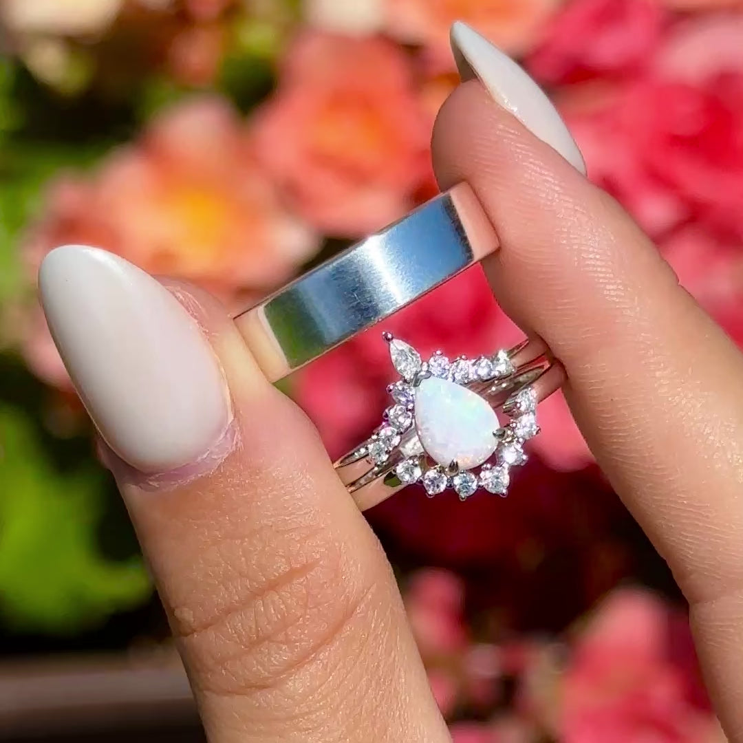 Luna - Ringe Set Fur Paare - 925 Silber Ringe - Opal Einlage - Jubiläumsring – Ehering - Monetto Ringe